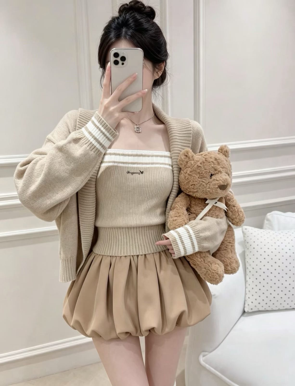 韓系甜酷！條紋針織花苞三件套 ♡