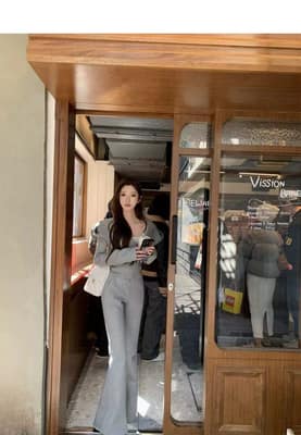 韓系慵懶收腰斜拉鍊連帽喇叭褲套裝
