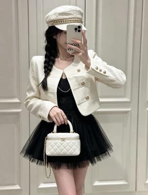 ♡ 復古芭蕾・小香風三件式套裝／經典黑
