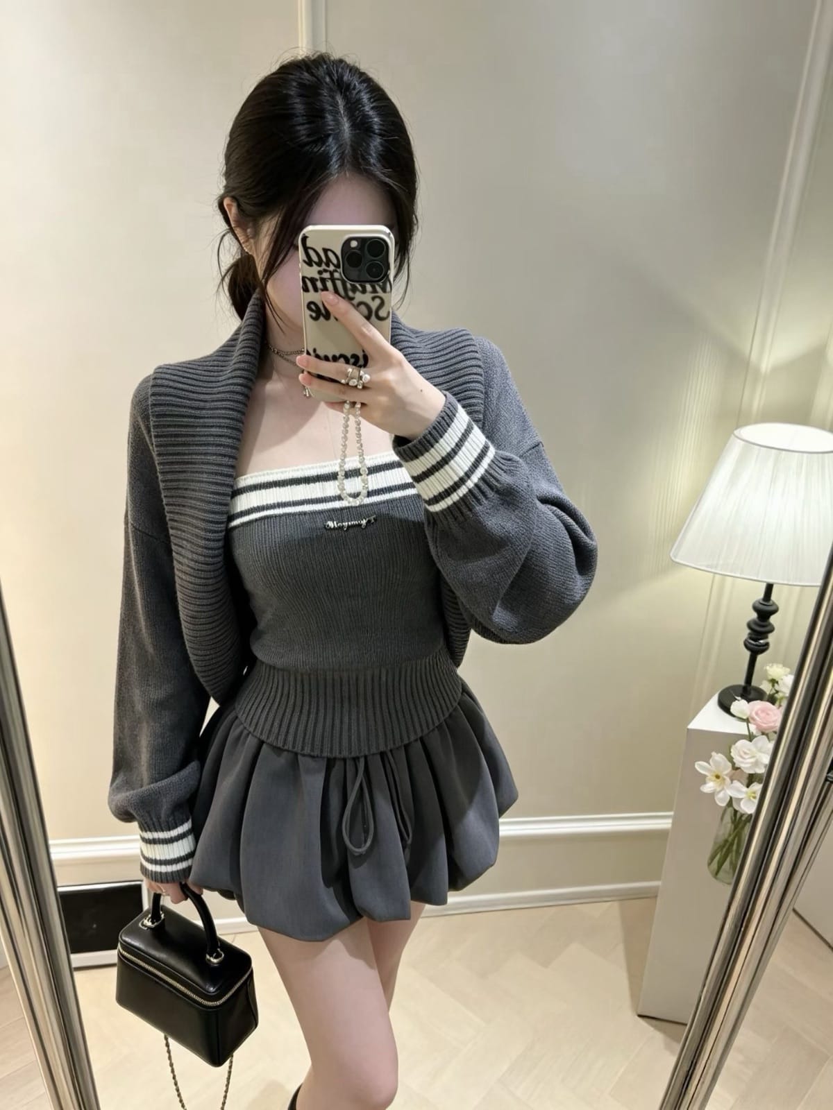 韓系甜酷！條紋針織花苞三件套 ♡