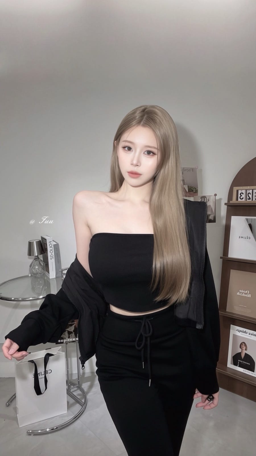 慵懶甜酷・短版連帽喇叭褲三件套