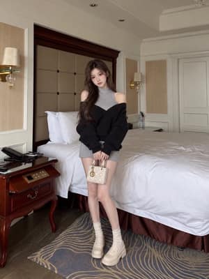 韓系心機削肩慵懶兩件套 ♡