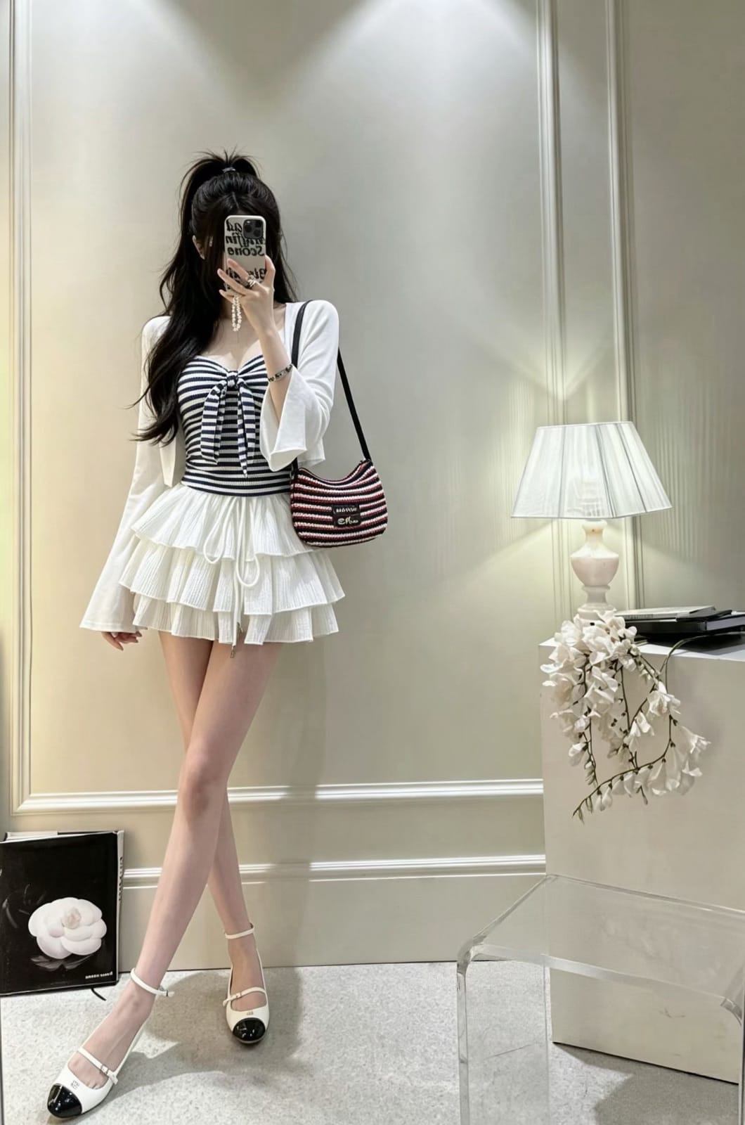 ♡ 海鹽甜心・條紋蝴蝶結蛋糕裙套裝