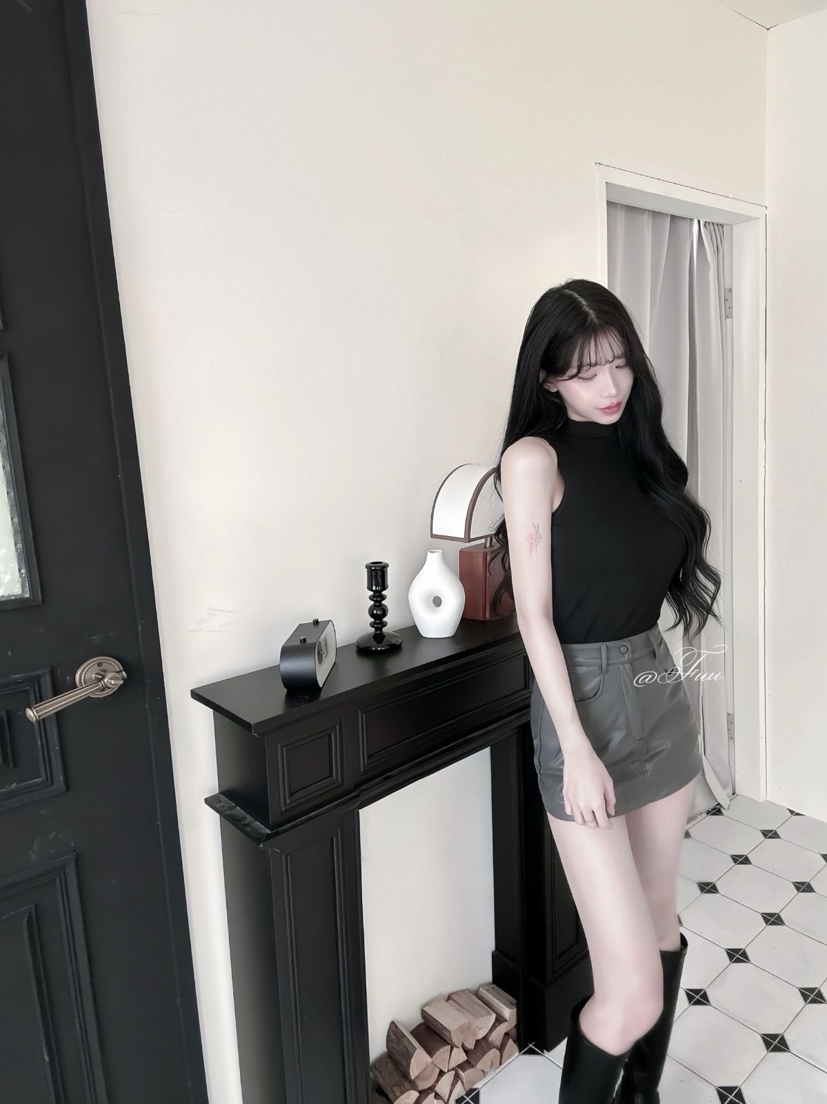 52175|高街辣妹高腰拉鏈皮革包臀短裙 🖤