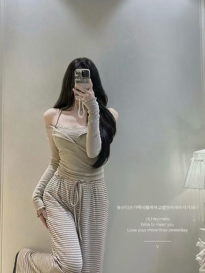 2801|韓系慵懶條紋三件式休閒套裝