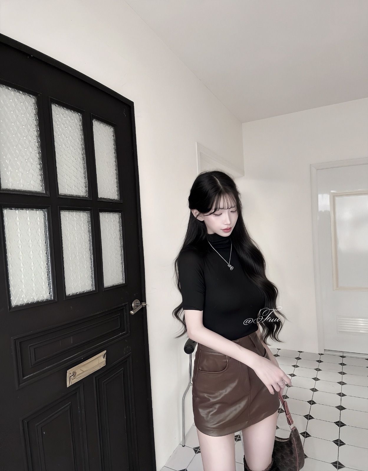 52175|高街辣妹高腰拉鏈皮革包臀短裙 🖤