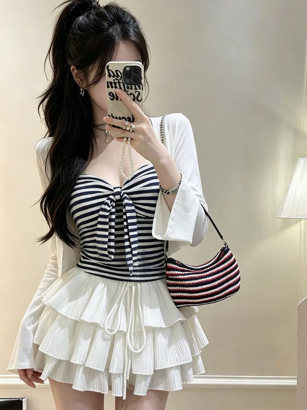 ♡ 海鹽甜心・條紋蝴蝶結蛋糕裙套裝