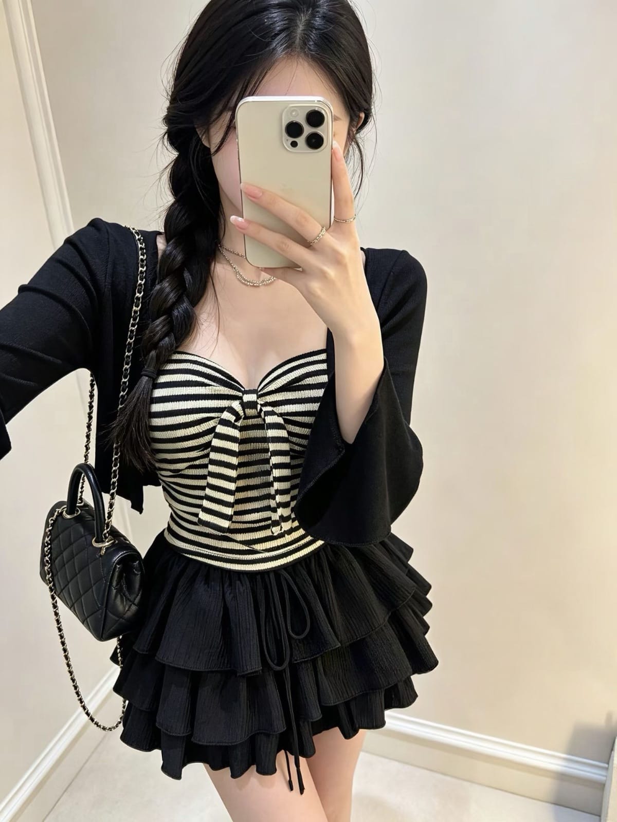 ♡ 海鹽甜心・條紋蝴蝶結蛋糕裙套裝